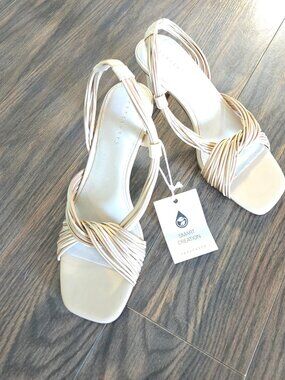 SANCTUARY "Admire" Beige & Metallic Twisted Strap Block Sandal NWT/SIZE 6.5M